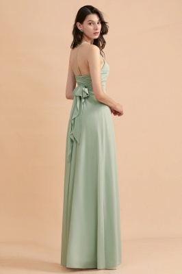 Halter Mint Green Aline Wedding Guest Dress Sleeveles Long Banquet Dress with Side Slit_8