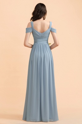 Grey Blue Off Shoulder Chiffon Bridesmaid Dress with Side Slit Straps Wedding Party Dress_3