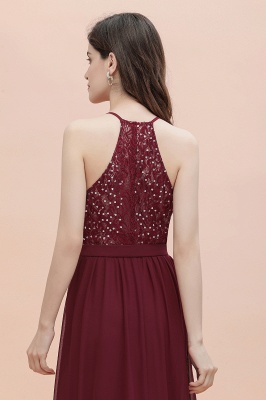 Темно-красное шифоновое платье с V-образным вырезом и бисером на спине без рукавов_8