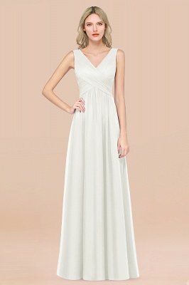 A-Line Шифон V-образным вырезом без рукавов длиной до пола, платье невесты с оборками_2