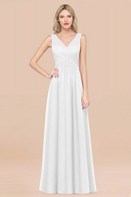 A-Line Шифон V-образным вырезом без рукавов длиной до пола, платье невесты с оборками_1