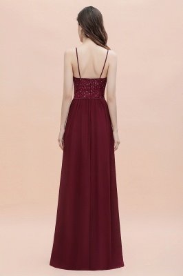 V-Neck Straps A-line Bridesmaid Dress Sequins Evening Dress_3