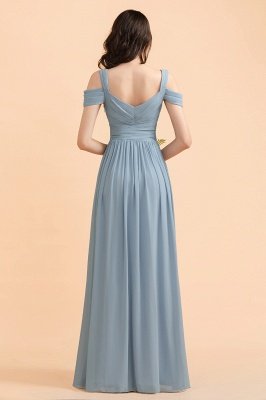 Серо-синее шифоновое платье с открытыми плечами для подружек невесты с боковыми разрезами Платье для свадебной вечеринки_3
