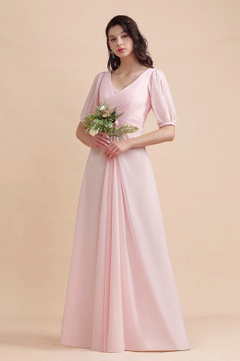 Романтическое розовое шифоновое длинное свадебное платье для гостей с половинными рукавами_1