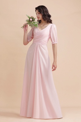 Романтическое розовое шифоновое длинное свадебное платье для гостей с половинными рукавами_5