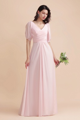Романтическое розовое шифоновое длинное свадебное платье для гостей с половинными рукавами_4