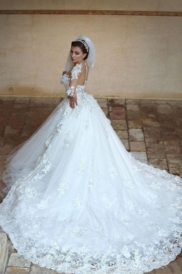 Elegant White Sweetheart Long sleeves Tulle Ball Gown Wedding Dress_2