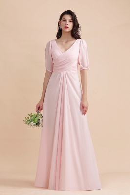 Романтическое розовое шифоновое длинное свадебное платье для гостей с половинными рукавами_6