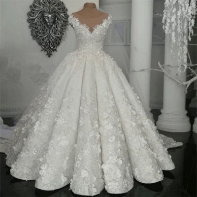 Vestidos de novia de lujo sin mangas de cristal 2021 | Sheer flores de tul vestidos de novia con rebordear BC0708_3