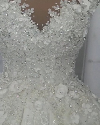 Vestidos de novia de lujo sin mangas de cristal 2021 | Sheer flores de tul vestidos de novia con rebordear BC0708_4