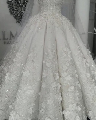 Vestidos de novia de lujo sin mangas de cristal 2021 | Sheer flores de tul vestidos de novia con rebordear BC0708_6