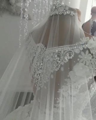 Vestidos de novia de lujo sin mangas de cristal 2021 | Sheer flores de tul vestidos de novia con rebordear BC0708_5