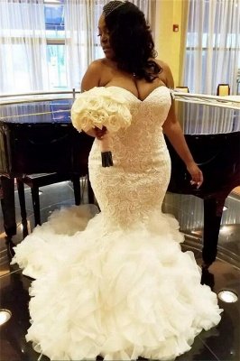 Sexy Милая Русалка Кружева Свадебные Платья 2021 | Недорогое свадебное платье из тюля с оборками Tiered_1