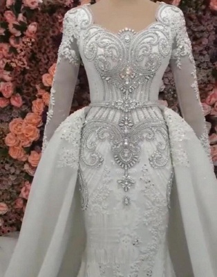 Elegant Long sleeves Mermaid Wedding Dresses with Overskirt_3