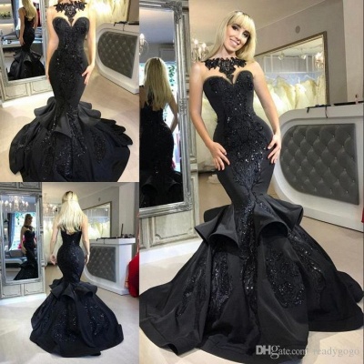 Sexy Black Mermaid Prom Dress Long Sequins Ruffles Party Gowns BA7654_5