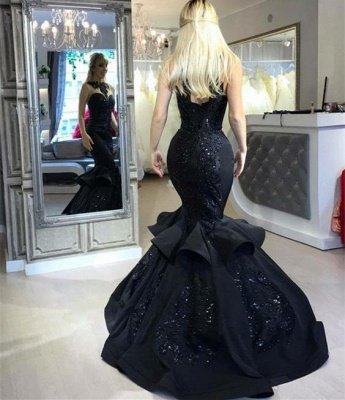 Sexy Black Mermaid Prom Dress Long Sequins Ruffles Party Gowns BA7654_4