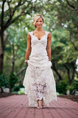 Elegant Full Lace Wedding Dress Open Back Sleeveless Summer Wedding Gowns_1