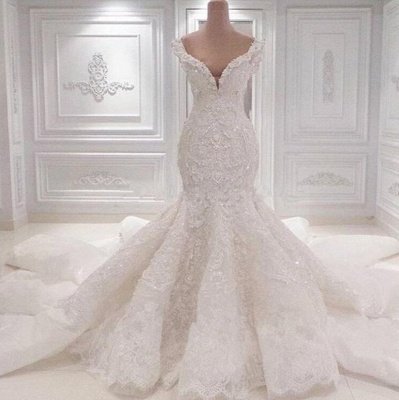 Luxuriöses schulterfreies Meerjungfrau-Brautkleid | 2021 Lace AppliquesBridal Gowns BC0221_2