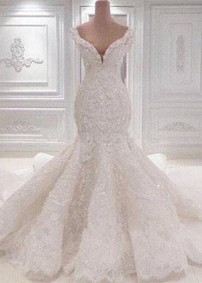 Luxuriöses schulterfreies Meerjungfrau-Brautkleid | 2021 Lace AppliquesBridal Gowns BC0221_1