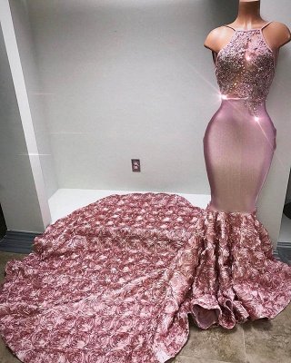Vestido de fiesta de fiesta de baile de graduación con glamour en forma de sirena rosa con flores florales en 3D BA7797_1