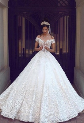 Gorgeous Off-the-Shoulder Lace New Short-Sleeve Long Wedding Dresses_1