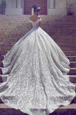 Gorgeous Off-the-Shoulder Lace New Short-Sleeve Long Wedding Dresses_3