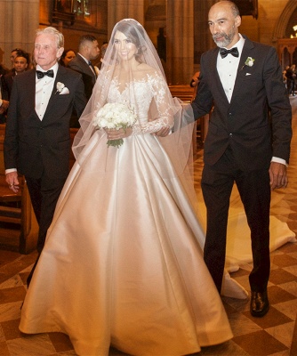 New Lace Full Split vestidos de casamento Illusion Voltar vestidos de noiva com saia de cetim destacável_6