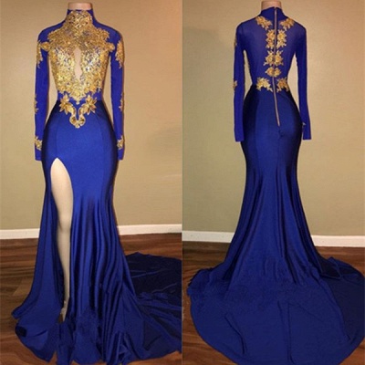 Elegant Royal Blue Prom Dress Mermaid Long Sleeve With Appliques BA7711_3