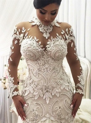 Sexy Long Sleeve High Neck Lace Wedding Dress Bridal Gown BA7687_1