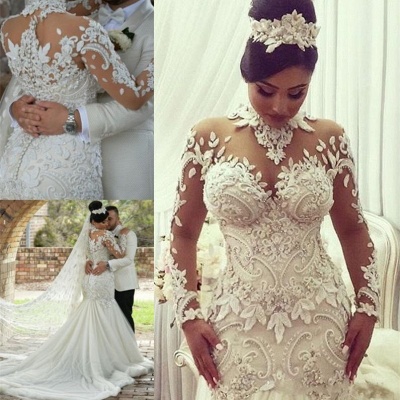 Sexy Long Sleeve High Neck Lace Wedding Dress Bridal Gown BA7687_2
