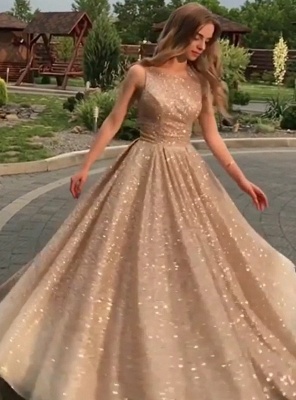 Открытое назад шампанское золотые блестки платья выпускного вечера 2021 | Сексуальные дешевые вечерние платья без рукавов BC0562_3