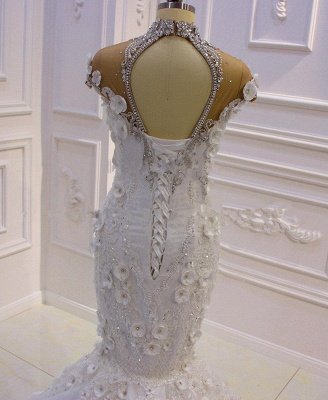 Delicate Sleeveless Beading Sheer Tulle Appliques Mermaid Sparkling Wedding Dresses_3