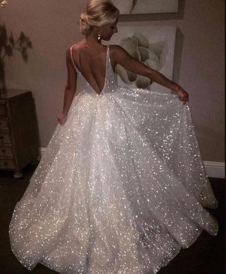 Bling Open Back Sleeveless Prom Dresses | A-Line Shiny Evening Gowns_1