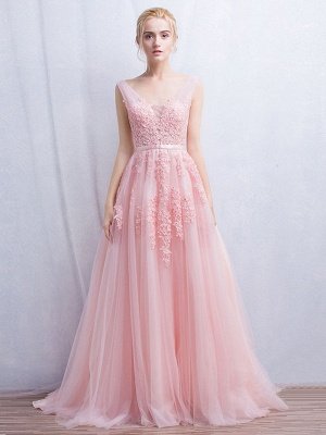 ADDYSON | A-line Floor-length Tulle Bridesmaid Dress with Appliques_3