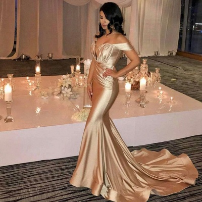 Fuera del hombro Champagne Gold Sexy Prom Dresses Mermaid Lates Popular Vestido de noche FB0183_4