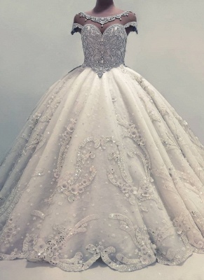 Роскошные бальные платья Свадебные платья | Блестящие кристаллы свадебные платья с цветами_1
