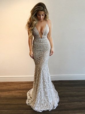 Precioso vestido de fiesta con cuello en V | Lace Mermaid vestidos de noche BA9393_1