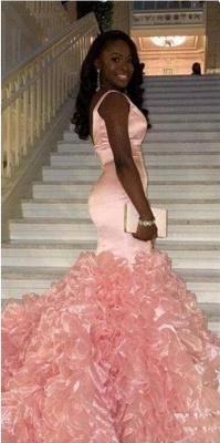Glamorous Mermaid Ruffles Sleeveless Pink V-neck Prom Dress_3