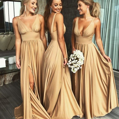 Elegant V-Neck Sleeveless Bridesmaid Dress | 2021 Bridesmaid Dress With Slit_5