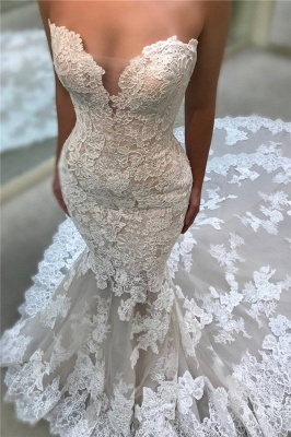 Backless Strapless Sexy Mermaid Wedding Dresses | Cathedral Train Lace Dresses for Weddings_1