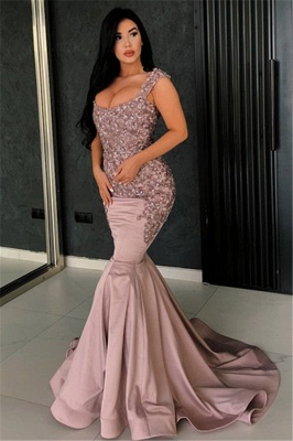 Sexy Pink Mermaid Evening Dress | Straps Appliques Long Formal Dresses_1