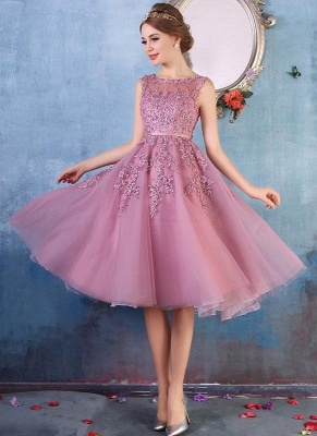 EMORY | A-Line Crew Tea Length Lace Appliques Short Prom Dresses_12