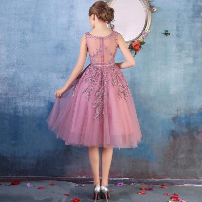 EMORY | A-Line Crew Tea Length Lace Appliques Short Prom Dresses_13